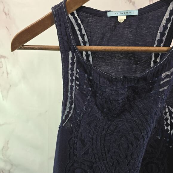 Anthropologie Top Womens Small Navy Blue Tank Racerback Lace Leifnotes - Picture 2 of 9